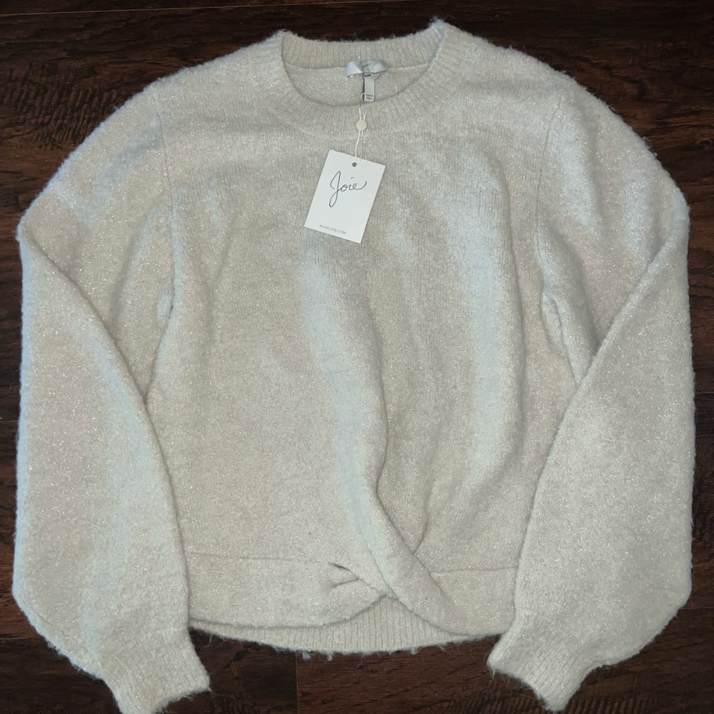 NWT Joie Staven Beige Ivory Sparkly Knot Front Sweater Large L